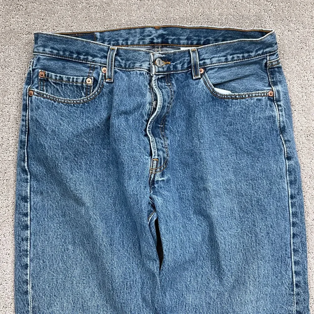 Levis 501 Jeans Men W36 L32 M Blue Button Fly 423 Straight Denim Red Bat‎ Wing